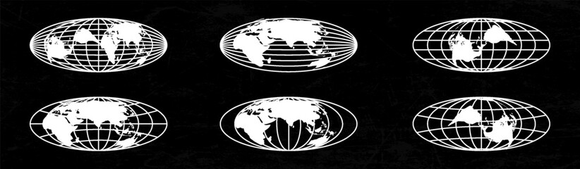 Naklejka premium set of black and white globe earth vector design