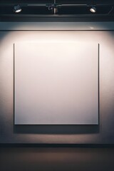 A large blank canvas on a white gallery wall, softly lit from above, ready for digital artwork or painting designs.