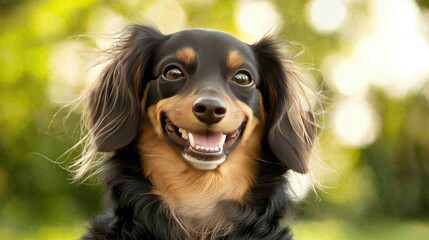 Obraz premium Playful dog portrait outdoor park animal photography natural light close-up view joyful expression