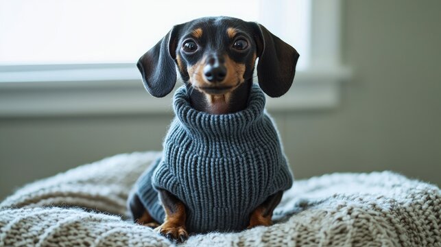 Dachshund dog posing cozy home setting pet photography indoor environment close-up view adorable companion