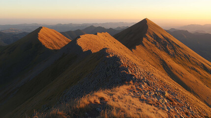 Serenity in the Mountains, Peaceful Sunset Illuminating the Quiet Peaks