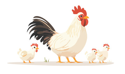 Flat Minimalist Chicken Family SVG with Rooster, Hens, and Chicks for Farm Illustrations