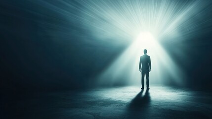 Fototapeta premium Illustration of Businessman with a spotlight effect, signifying leadership and success.