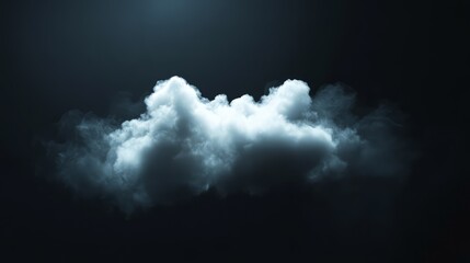 Isolated, softly glowing white cloud hovering against a black background, highly detailed and textured