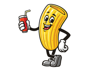 Macaroni with soft drink, Cartoon Mascot Illustration Character Vector Clip-art Hand-drawn Logo Design