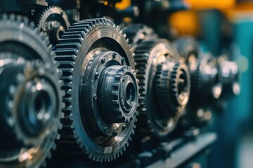 A close-up of mechanical gears and cogs interlocking in a complex machine, showcasing the precision and technical expertise required in engineering to create efficient and reliable mechanisms.