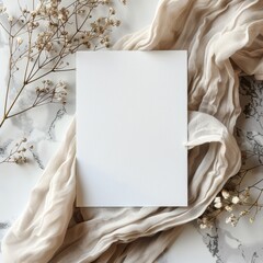 blank white card flat lay mockup minimalist, boho neutral tones . ai generated