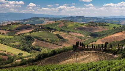 The Rolling Hills and Majestic Vineyards of Tuscany, Italy, Capturing the Picturesque Italian Countryside With Its Charming Farms, Winding Roads, and Verdant Vineyards