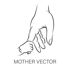 Handdrawn line art style mom and baby illustration art.