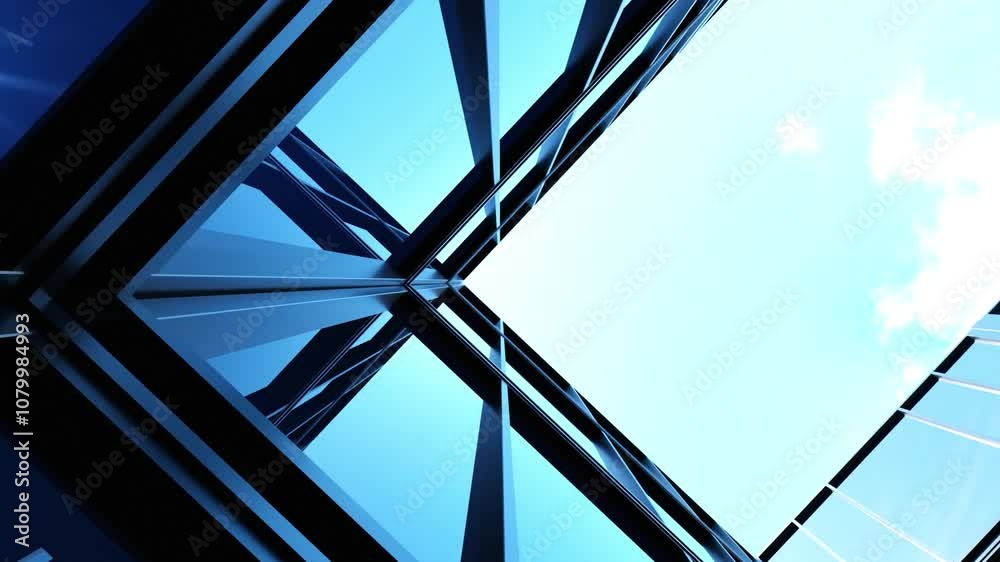 Aufkleber 3d rendering of modern architecture, skyscraper corporate office building with glass window
