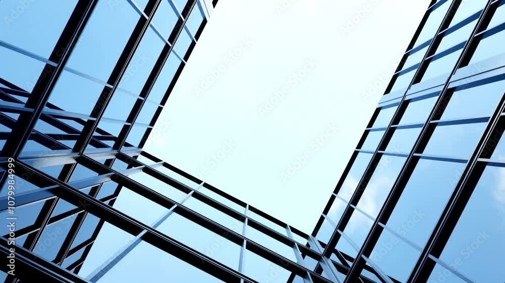 Poster 3d rendering of modern architecture, skyscraper corporate office building with glass window