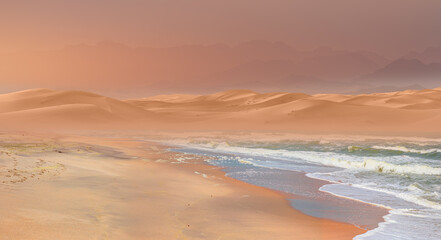 Namib desert with Atlantic ocean meets near Skeleton coast-Namibia, South Africa