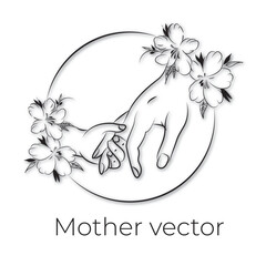 Handdrawn line art style mom and baby illustration art.