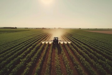 Tractor Spraying Crops in a Field