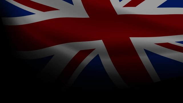 United Kingdom flag flies majestically on a black background, motion graphics, animated video