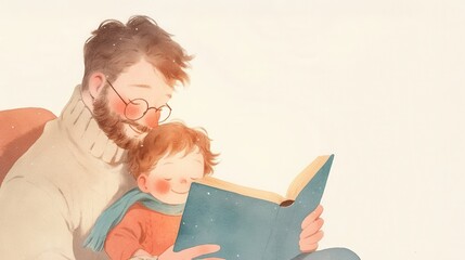 Parent reading to child on sofa, holiday lights in background, representing Christmas magical family moment