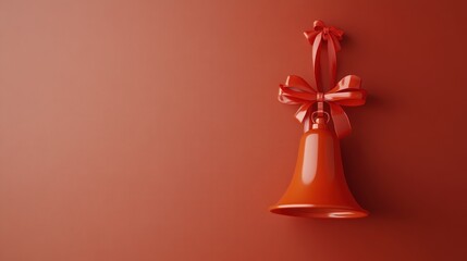A red bell with a ribbon against a matching background.