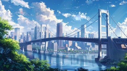 Fototapeta premium Cityscape with Bridge and Blue Sky