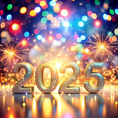 Golden 2025 new year lettering background with sparkle effect