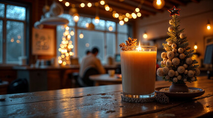 A warmly lit Christmas tree decorated with golden ornaments and candles, creating a cozy, festive atmosphere. Set in a peaceful room or church, the glow enhances the holiday spirit