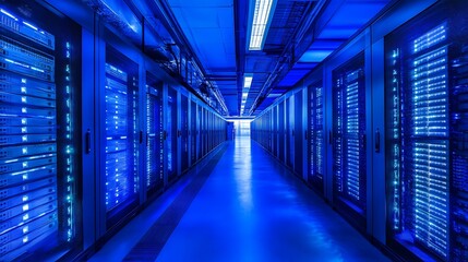 Server Room with Red and Blue Lighting