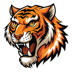 Tiger Head Logo Vector Illustration Isolated On White Background Fierce Animal Graphic Design Art