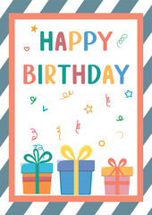 Happy Birthday greetings card. Colorful birthday card featuring festive banners and vibrant candles celebrating a joyful birthday. 