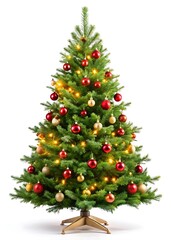 Holiday Tree on White Background. Festive Christmas Tree Image. Elegant Winter Tree Design. 