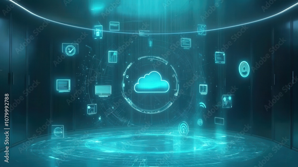 Poster high-tech cloud computing interface visualization