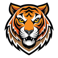 Tiger Head Logo Vector Illustration Isolated On White Background Fierce Animal Graphic Design Art