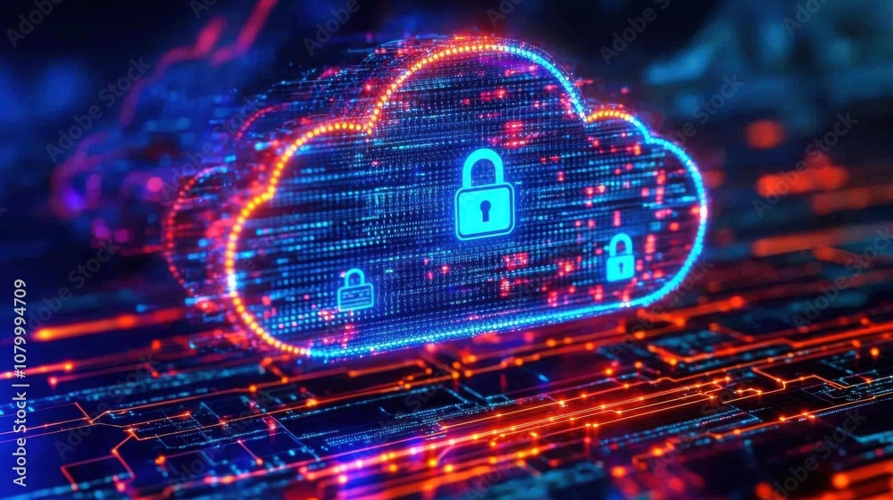 Poster secure cloud computing concept with digital locks