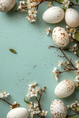 Obraz premium minimal Easter eggs background flat lay, ai generated