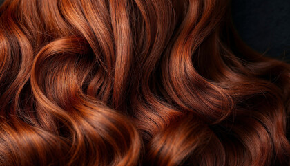 Naklejka premium Close-up of wavy auburn hair, showcasing texture and color contrast.