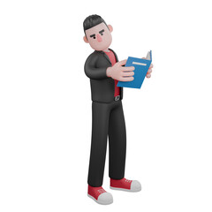 3D Dance Performer in Cartoon. A male choreographer stands with a book in his hand, looking into the distance with full of plans. Choreographer Model