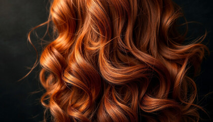 Close-up of wavy auburn hair, showcasing texture and color contrast.