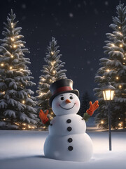 Obraz premium snowman with christmas tree and gifts