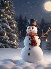Obraz premium snowman with christmas tree and gifts