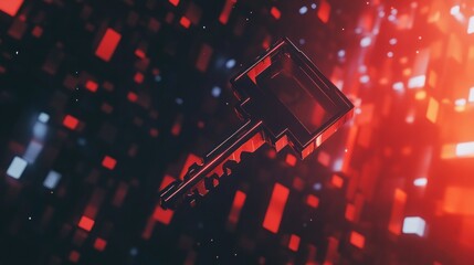Naklejka premium Glowing red digital key in an abstract cyber space
