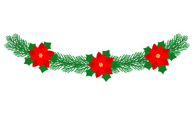christmas wreath branch with poinsettia flower illustration