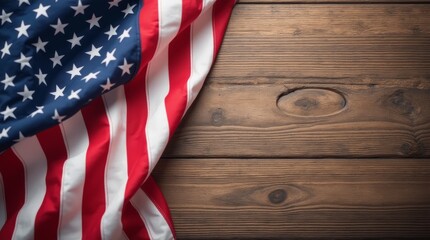 Obraz premium American flag placed on a textured wooden surface, perfect for patriotic themes like Independence Day and Memorial Day