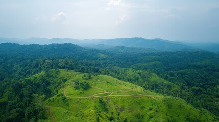 Fototapeta premium Lush Green Mountain Landscape with Blue Sky