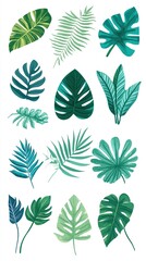 Abstract Marketing Background Featuring a Collection of Tropical Leaves and Blue Foliage in a Botanical Research Space. This Design Element Highlights Green Plants and Nature, Perfect for AI-Generated