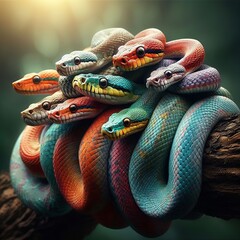 Snakes coiling around a branch ;