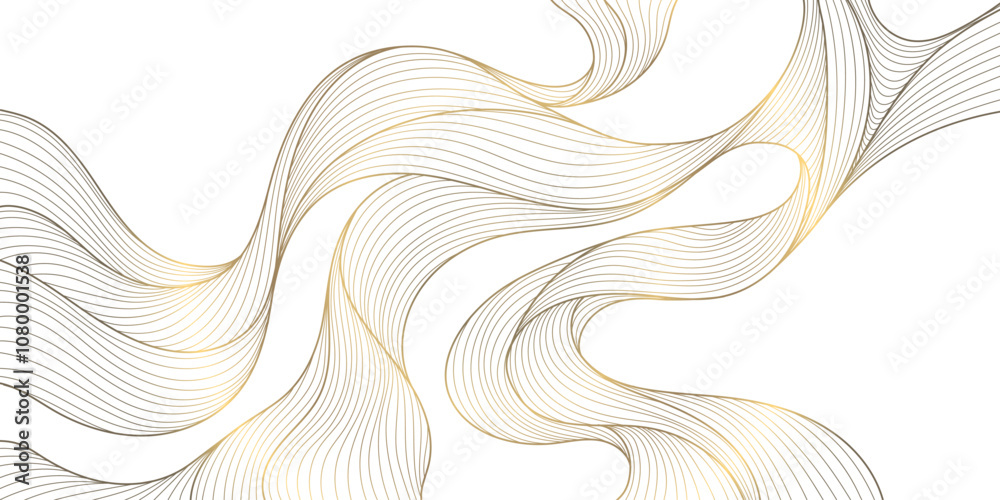Poster vector line gold background, luxury design texture. flow elegant curve graphic. river, ocean dynamic