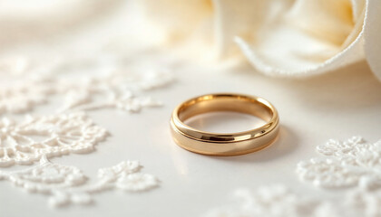 Elegant close-up of wedding rings, ideal for wedding themes, invitations, or jewelry promotions.

