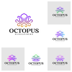 Set of Octopus logo vector illustration. Simple Octopus logo design concept template