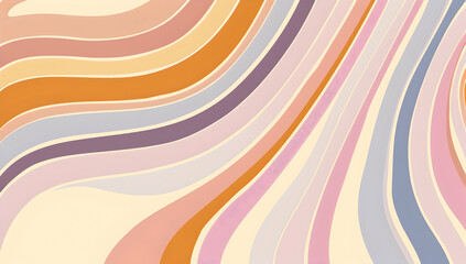 Retro, groovy, simple, minimalist vector graphic design of curved stripes in pastel colors