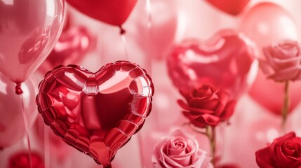 Romantic Valentine's Day Decor with Heart Balloons and Roses