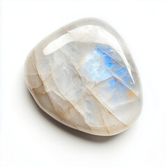 A raw cut of natural white moonstone on white background