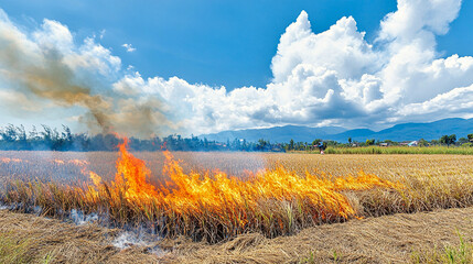 Dried paddy field burning.